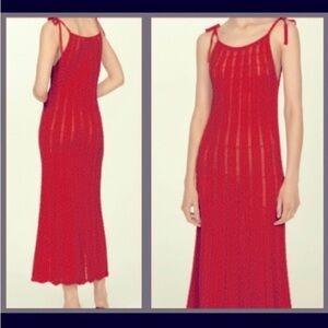 Mango Red Knit Sleeveless Midi Dress - KNITTED WITH KNOTS & LACE DESIGN -Size M